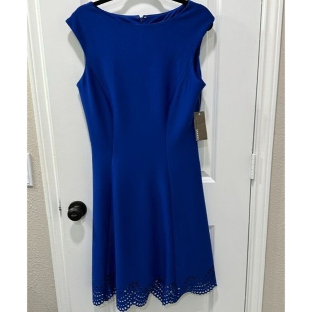 NWT Donna Ricco New York Sz 12 Cobalt Blue Laser Cut Scalloped Hem Dress Flare
